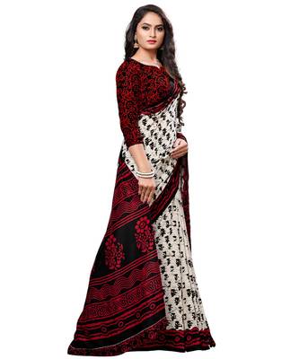 Cream printed cotton saree with blouse 3