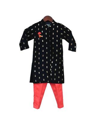 Dark Blue Velvet Ajkan with Coral Pant 1