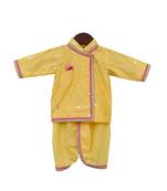 Yellow Chanderi Foil Printed Angrakha with Dhoti