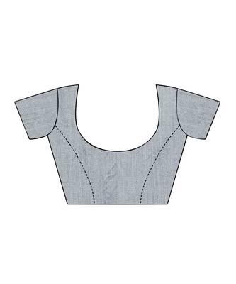 Grey printed cotton saree with blouse 5