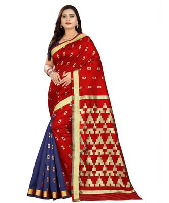 red woven art silk saree with blouse 1