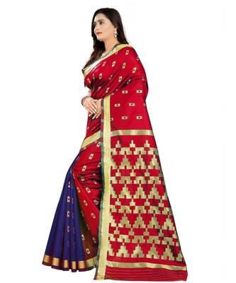 red woven art silk saree with blouse 2