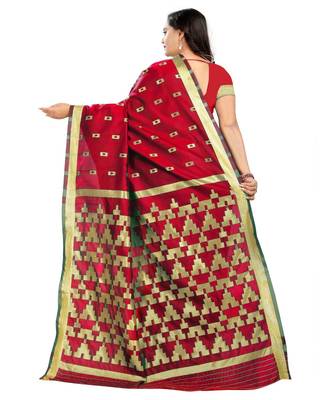 red woven art silk saree with blouse 3