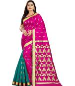 magenta woven art silk saree with blouse