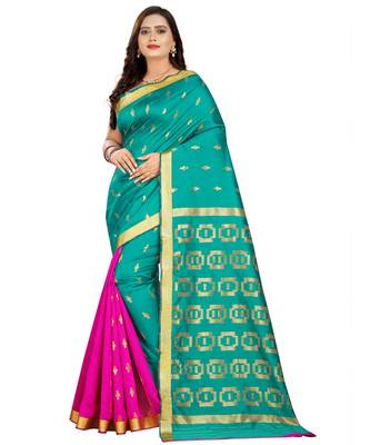 green woven art silk saree with blouse 1