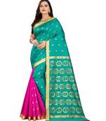 green woven art silk saree with blouse