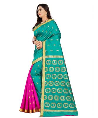 green woven art silk saree with blouse 2