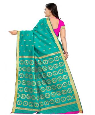 green woven art silk saree with blouse 3