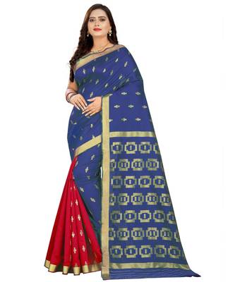 blue woven art silk saree with blouse 1