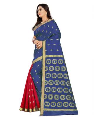 blue woven art silk saree with blouse 2