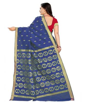 blue woven art silk saree with blouse 3