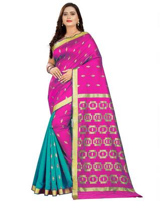 magenta woven art silk saree with blouse 1