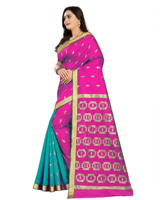 magenta woven art silk saree with blouse 2