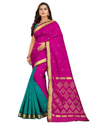 magenta woven art silk saree with blouse 1