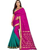 magenta woven art silk saree with blouse
