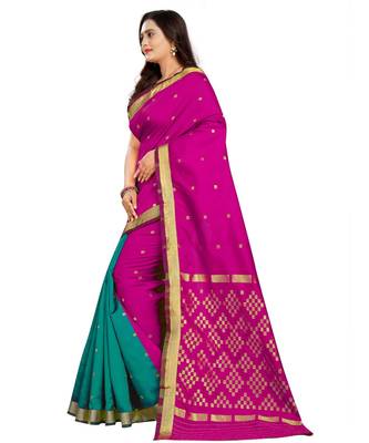 magenta woven art silk saree with blouse 2