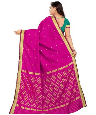 magenta woven art silk saree with blouse 3