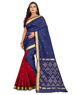 blue woven art silk saree with blouse 1