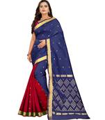 blue woven art silk saree with blouse