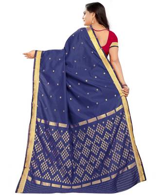 blue woven art silk saree with blouse 3