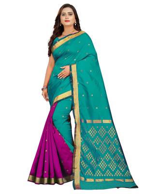 green woven art silk saree with blouse 1