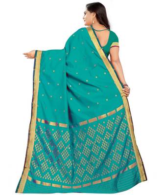 green woven art silk saree with blouse 2