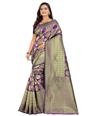 purple woven art silk saree with blouse 1