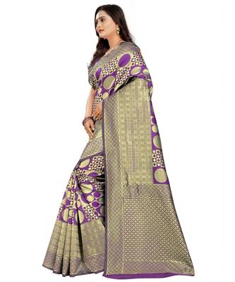 purple woven art silk saree with blouse 2