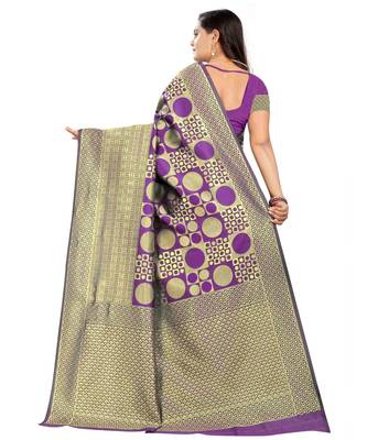 purple woven art silk saree with blouse 3