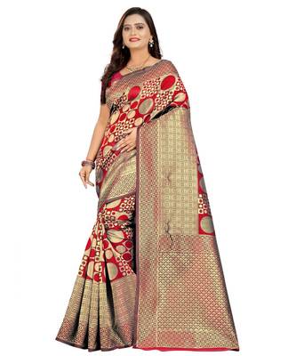 maroon woven art silk saree with blouse 1