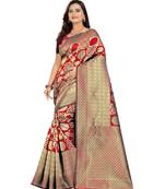 maroon woven art silk saree with blouse