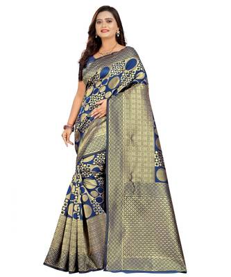 blue woven art silk saree with blouse 1