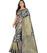 blue woven art silk saree with blouse