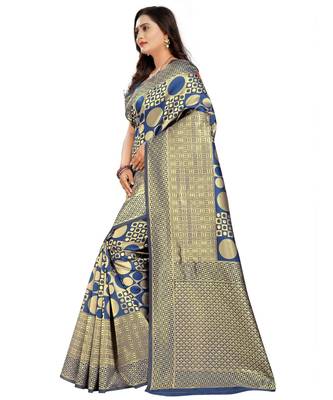 blue woven art silk saree with blouse 2