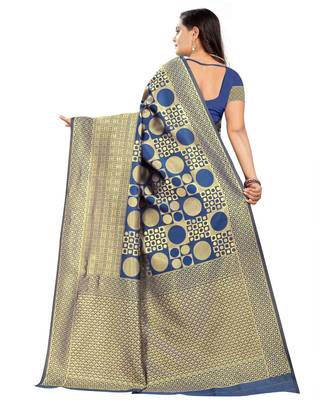 blue woven art silk saree with blouse 3