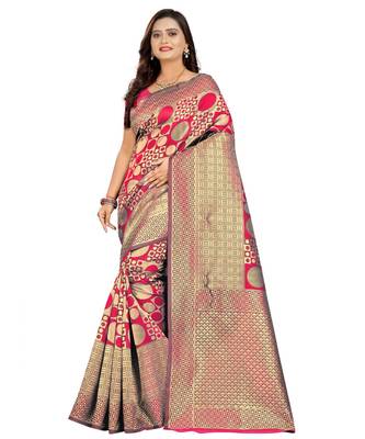 red woven art silk saree with blouse 1