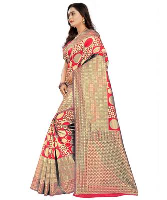 red woven art silk saree with blouse 2
