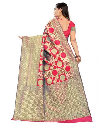 red woven art silk saree with blouse 3