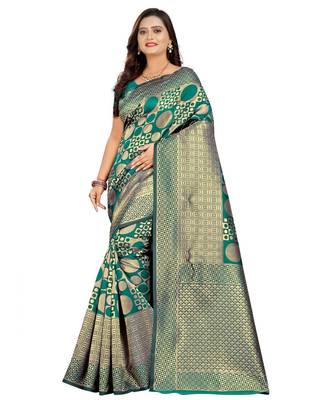 green woven art silk saree with blouse 1