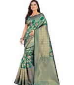 green woven art silk saree with blouse