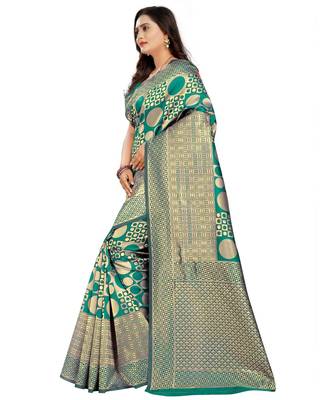 green woven art silk saree with blouse 2