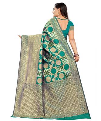 green woven art silk saree with blouse 3