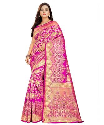 magenta woven art silk saree with blouse 1