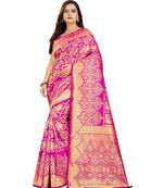 magenta woven art silk saree with blouse