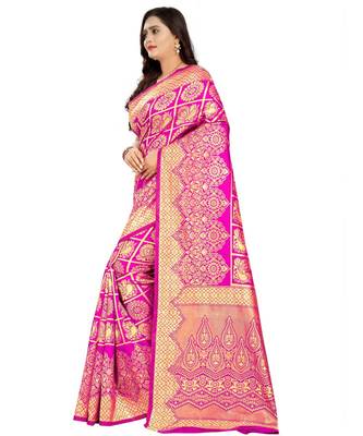 magenta woven art silk saree with blouse 2