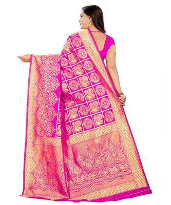 magenta woven art silk saree with blouse 3