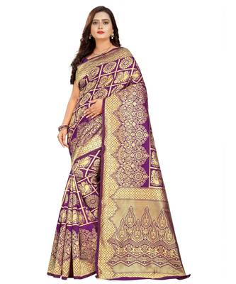 purple woven art silk saree with blouse 1