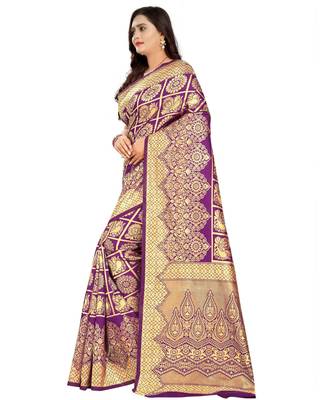 purple woven art silk saree with blouse 2