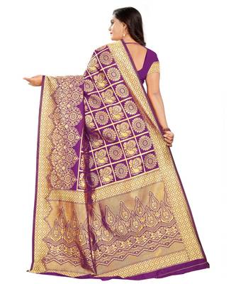 purple woven art silk saree with blouse 3