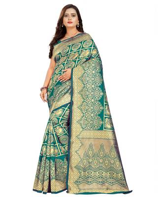 green woven art silk saree with blouse 1
